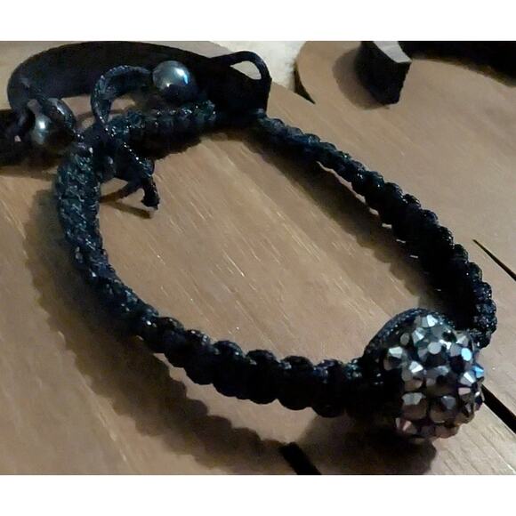 BUNDLE ONLY New Pave Ball Braided Bracelet Adjustable Black Rhinestone - Picture 3 of 4